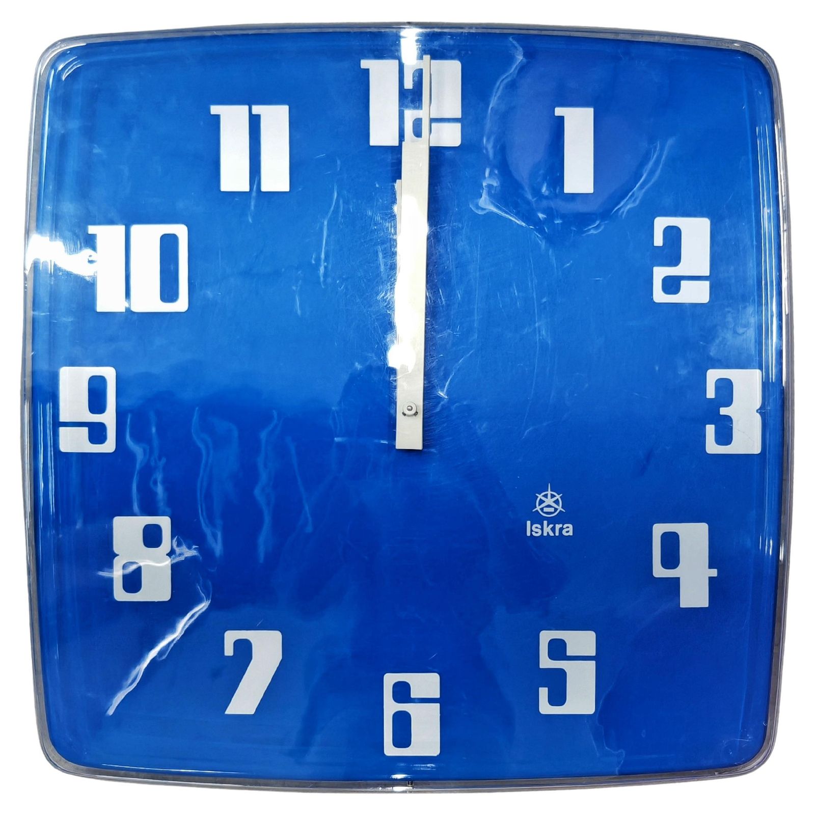 Xl Space Age Wall Clock In Electric Blue Acrylic By Iskra, Yugoslavia 1970s