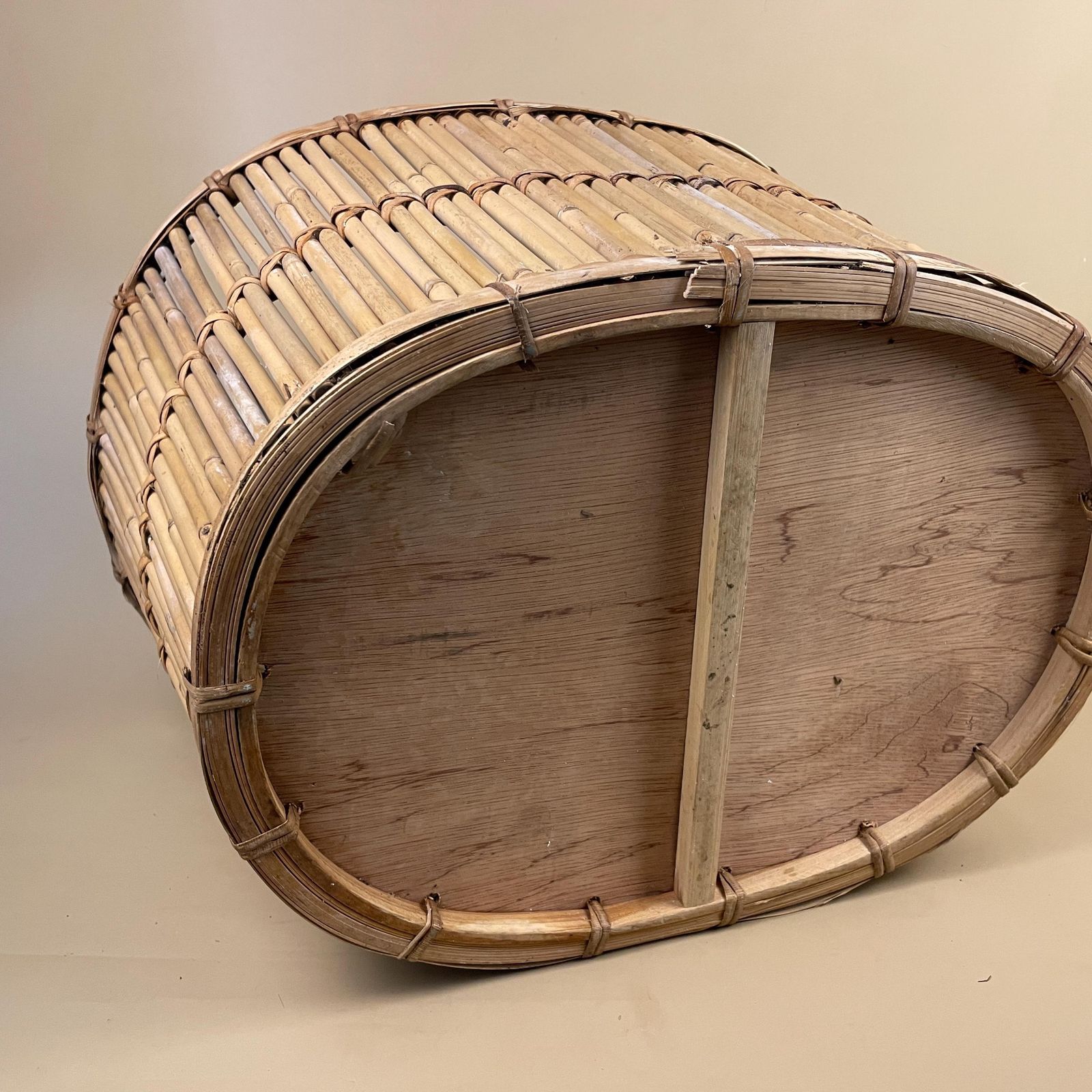 75.0 Vintage Bamboo Oval Basket Plant Pot Planter Woven Wicker Brown Antique Storage Farmhouse Cottage Decor Display Handmade Toy Logs photo