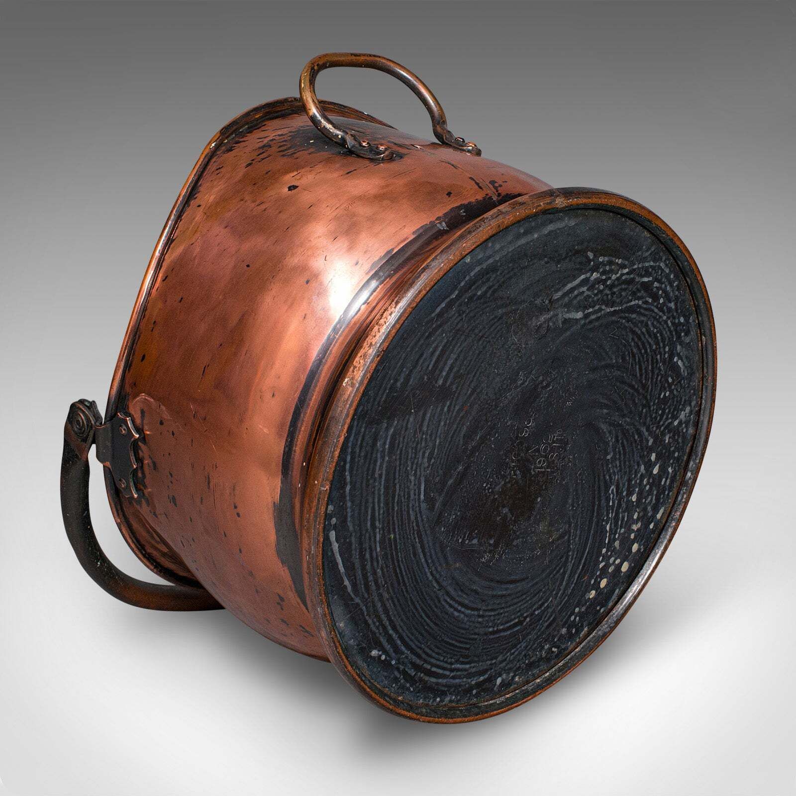 photo furniture Vintage Regimental Mess Coal Bucket, English, Copper, Fireside Helmet Scuttle