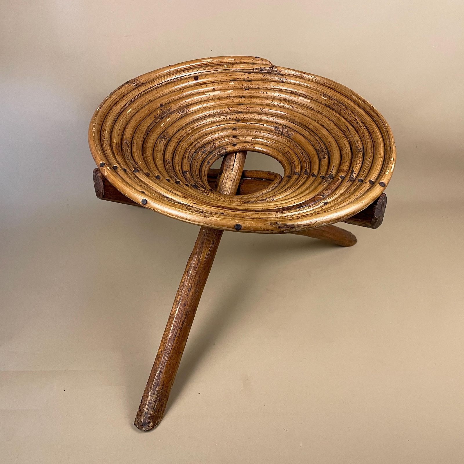Vintage Bentwood Accent Stool Seat Stand Rustic Handcrafted Tripod Mid Century Folk Art Sculptural Stool Boho Farmhouse Decor Plant Stand photo 79.0