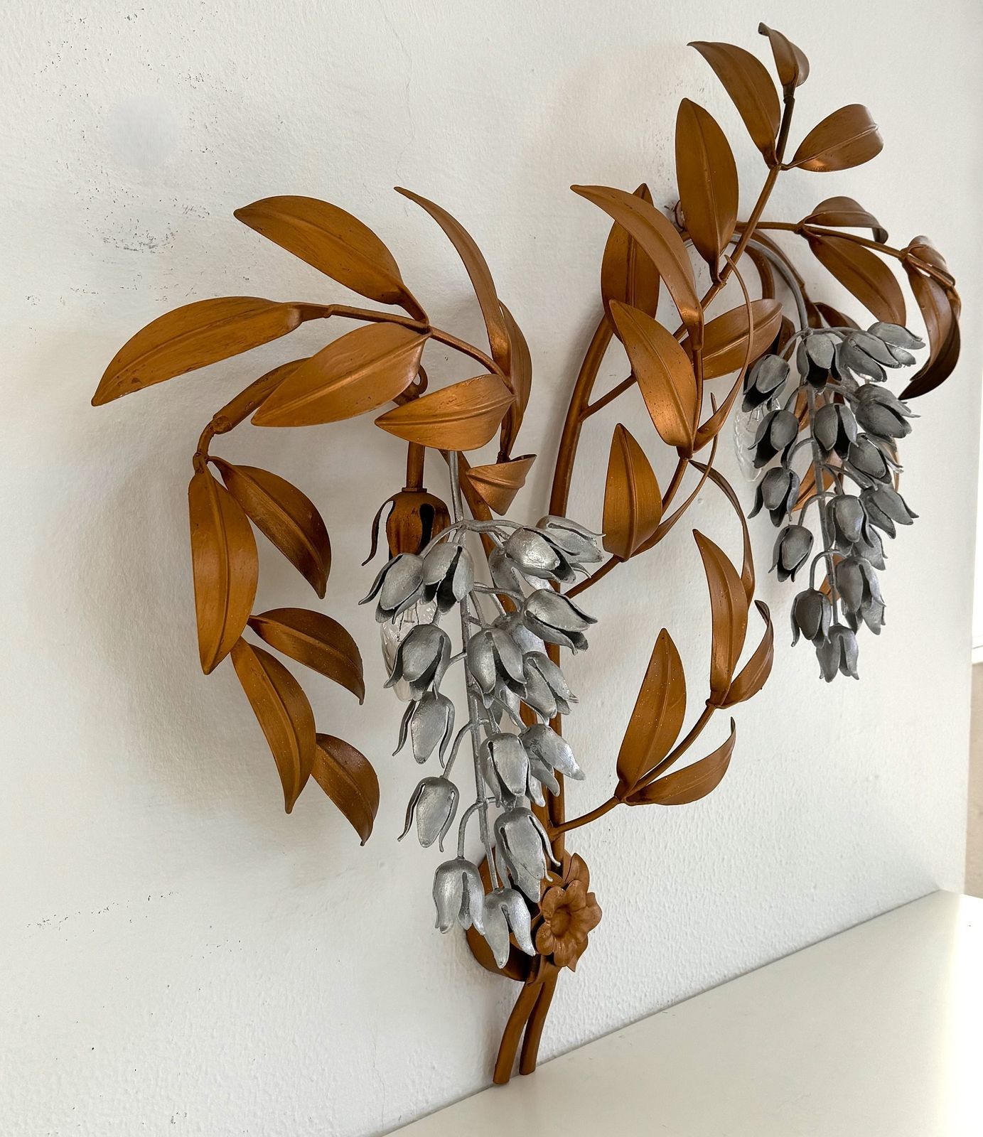 Hans Kögl Large Mid Century Wisteria Gilt 'Golden Rain' Metal Wall Sconce photo 1080.0