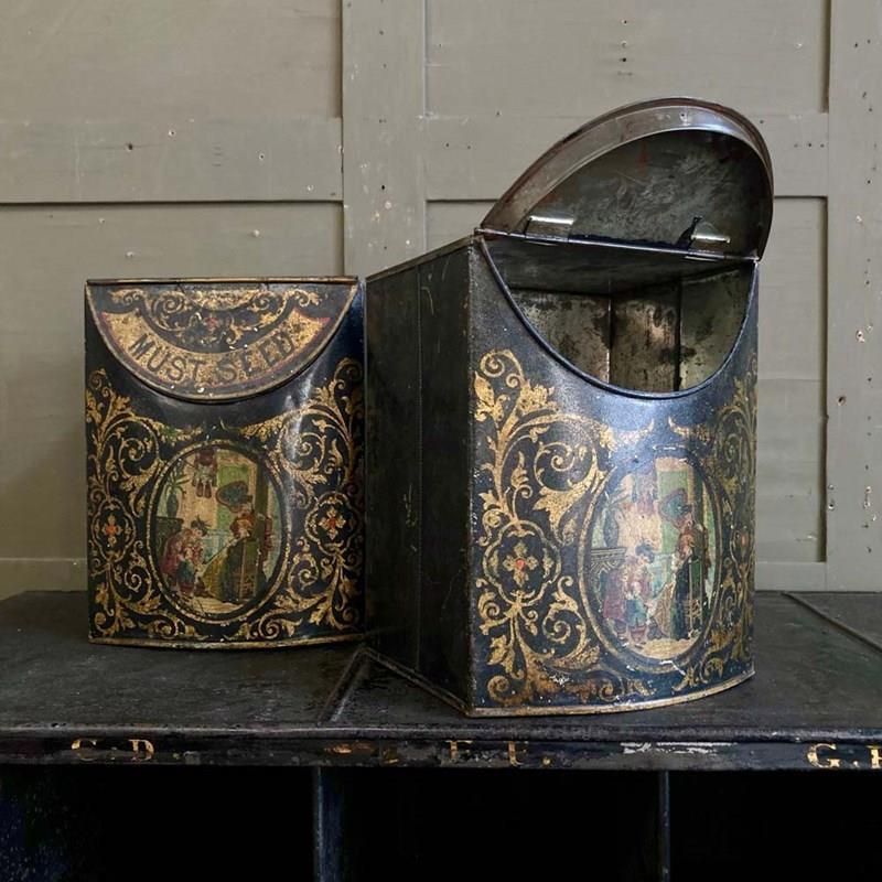 photo furniture Antique Toleware Spice Tins, 1800s