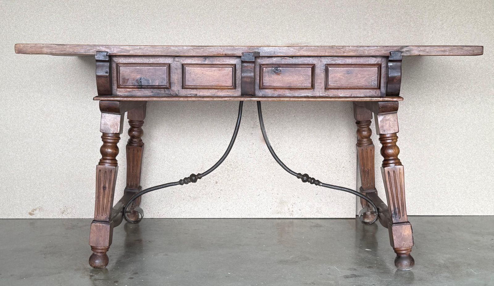 19th Century Solid Oak Baroque Fluted Legs Desk Writing Table Or Console photo buy