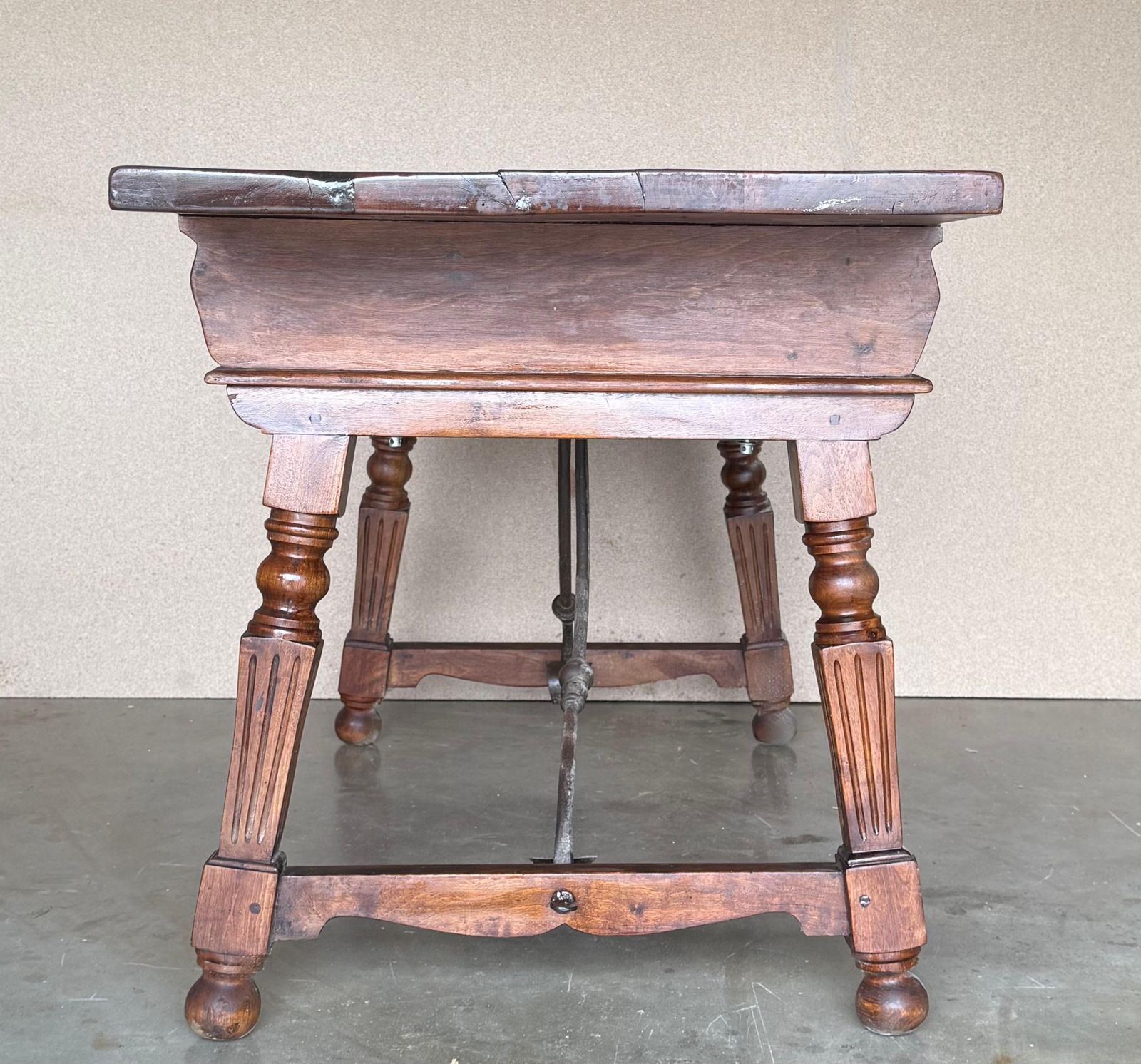 photo for sale 19th Century Solid Oak Baroque Fluted Legs Desk Writing Table Or Console