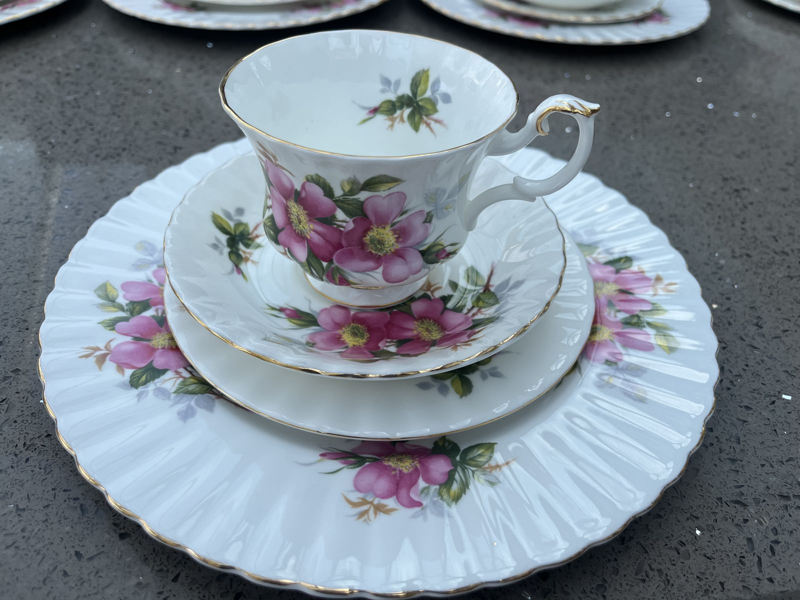 Royal Albert Prairie Rose Collection Of Teacups, Saucers, Lunch/Salad Plates, Sugar Bowl, Cream Jug And Coffee Pot, Made In 1962 photo furniture