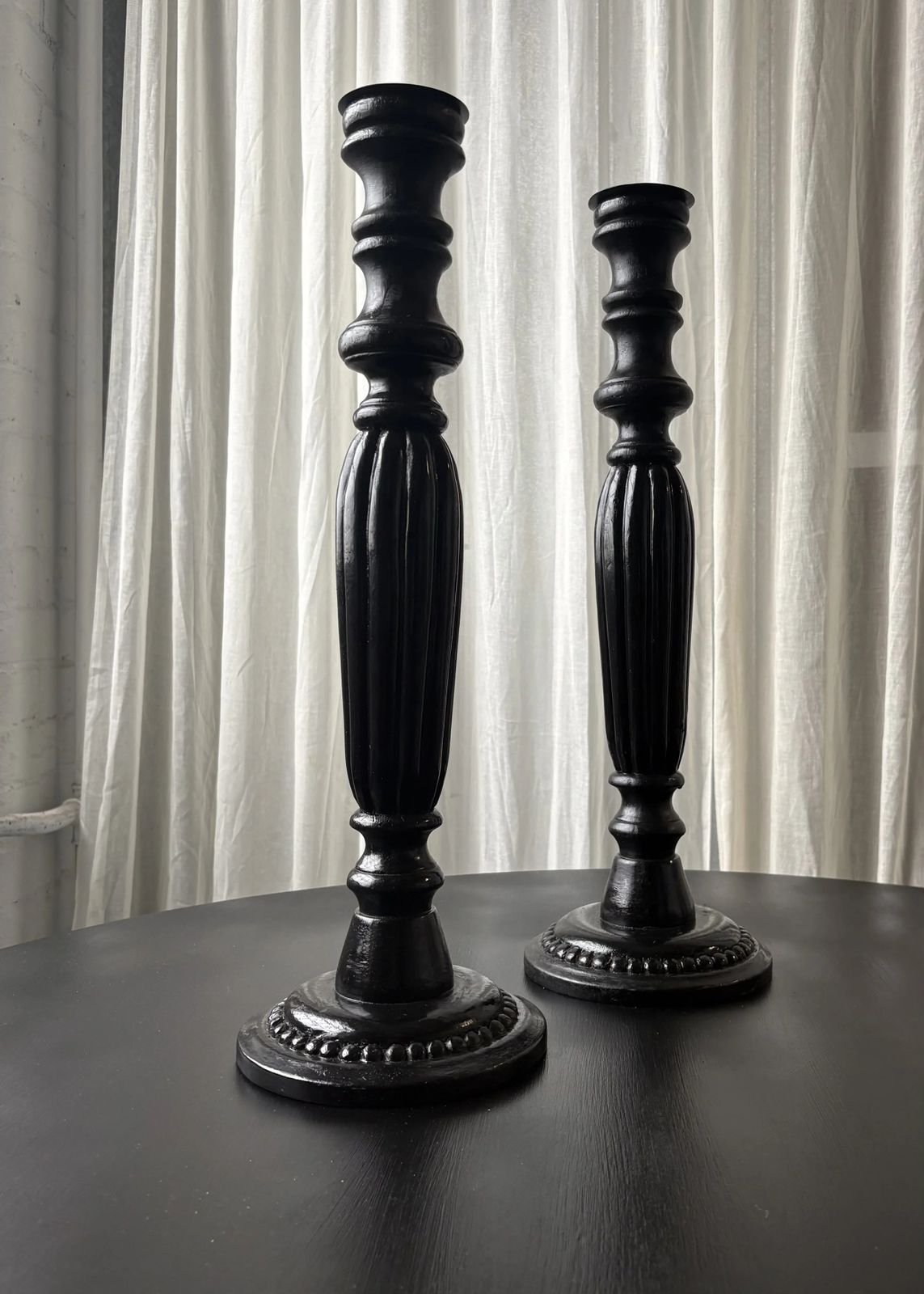 Pair Of Tall Ebonized Alter Candlesticks, France Circa 1971 photo vinterior