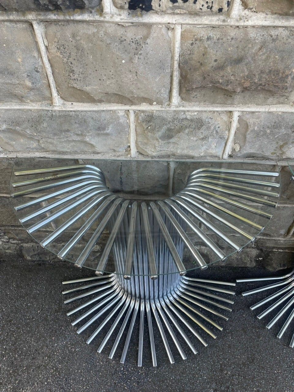 Vintage Mid Century Pair Tubular Chrome Tables photo furniture