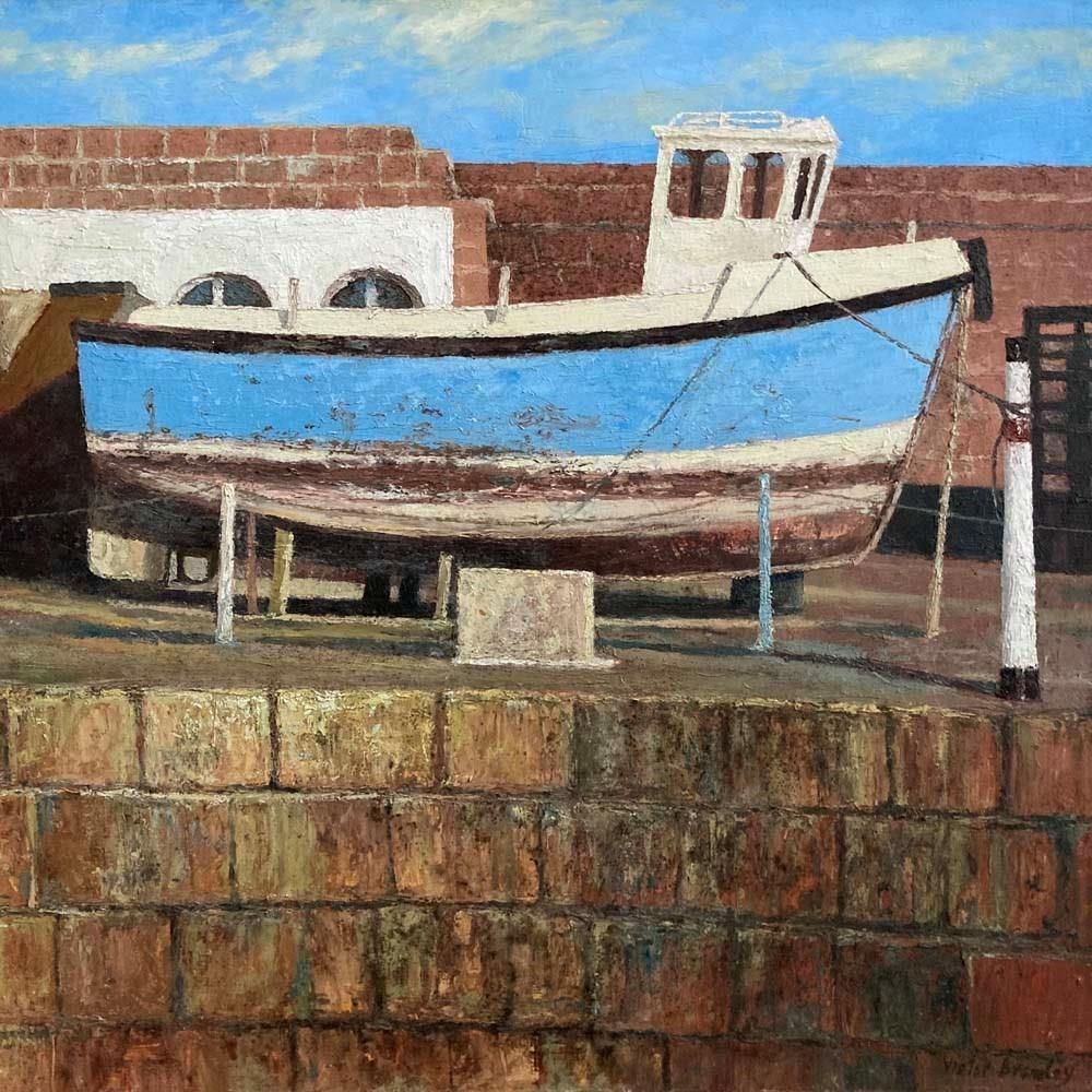 Victor Bramley (1934–2014) Oil Painting   Boat Repair photo furniture