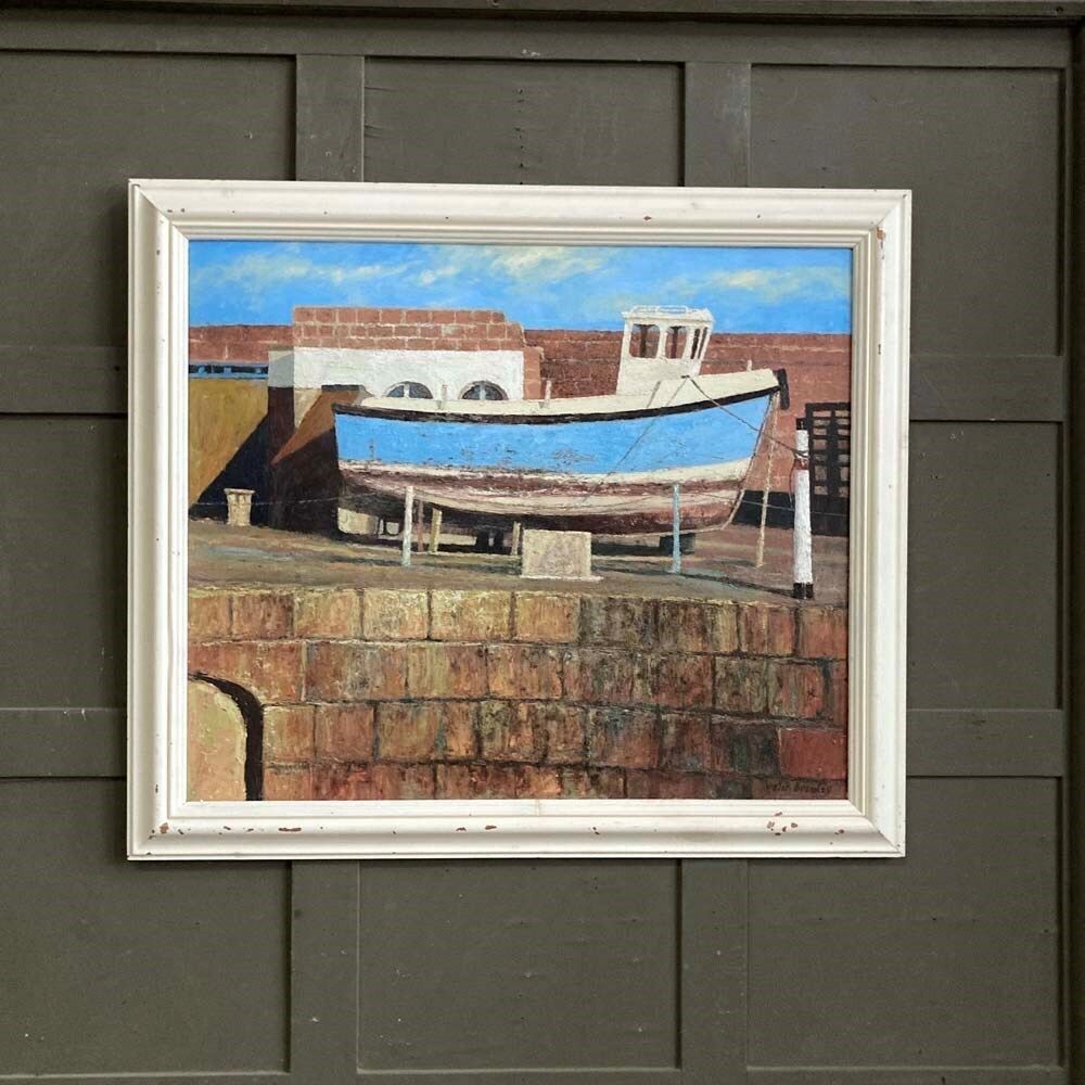 Victor Bramley (1934–2014) Oil Painting   Boat Repair photo vinterior