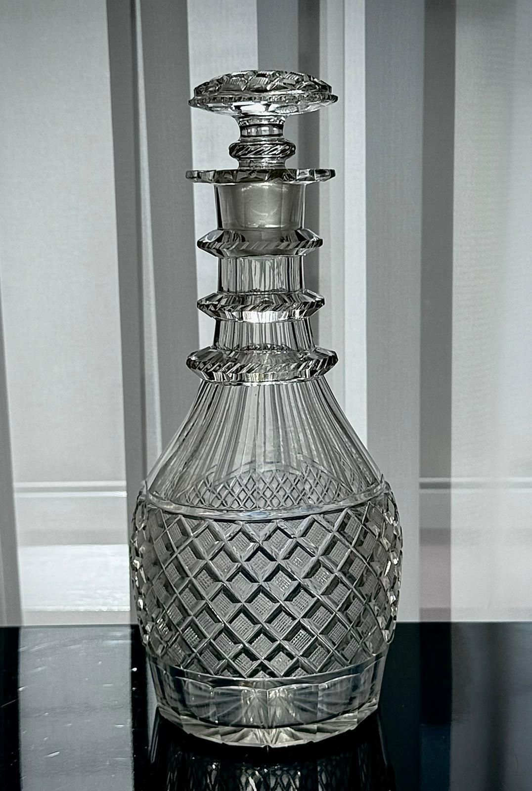 photo furniture Georgian Hand Cut Glass Decanter, Strawberry Diamond & Fluted Design, C.1820–1835