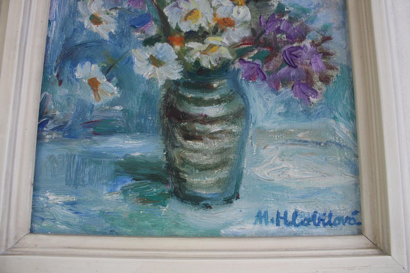 Hand Painted Painting, Oil On Canvas, Signed, Czechoslovakia, 1963 photo vinterior