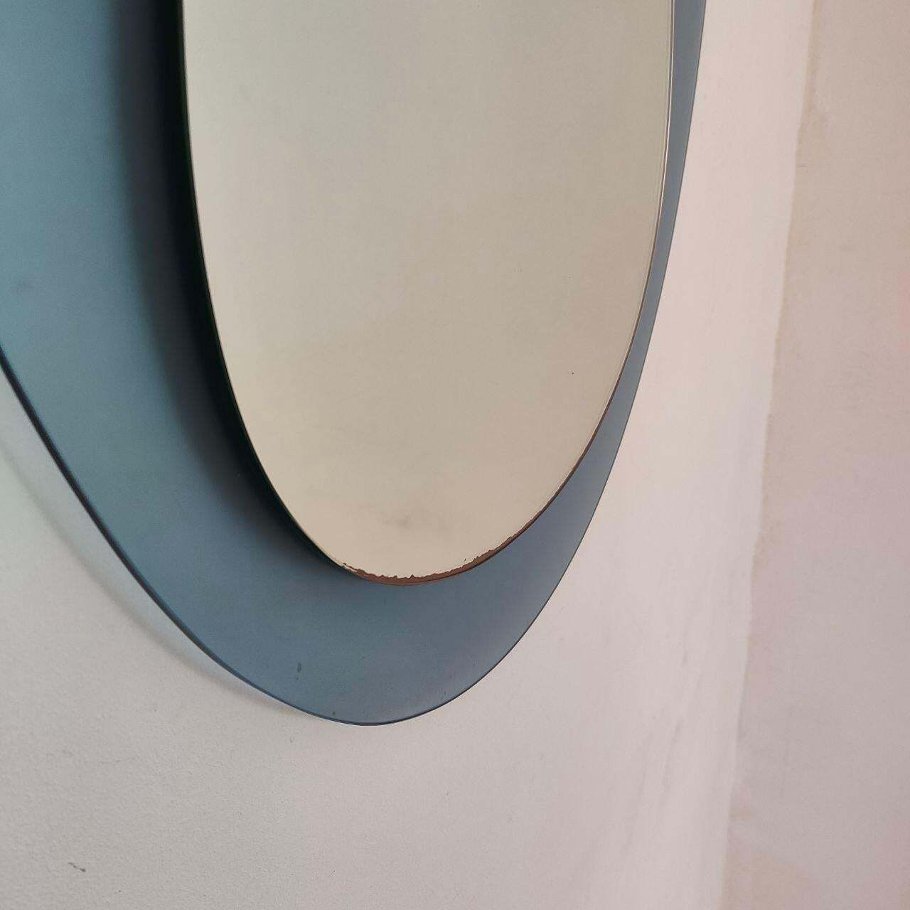 Italian Oval Blue Glass Mirror In The Style Of Veca, 1970s photo Home Decor