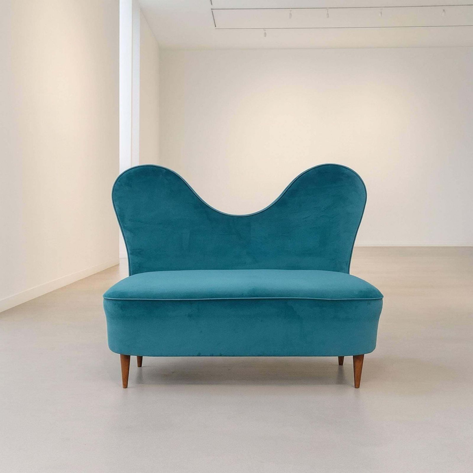 Italian Turquoise Velvet Sofa By Cesare Lacca, 1950s photo for sale