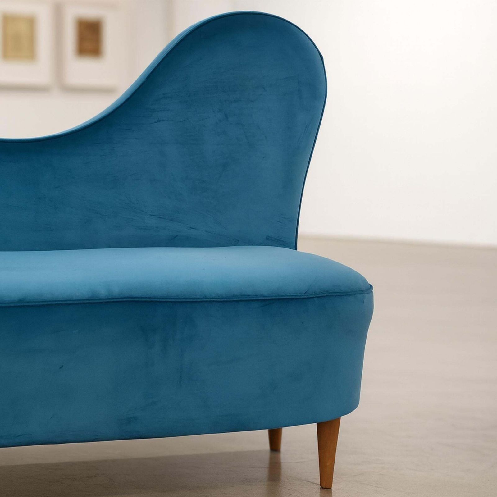 Italian Turquoise Velvet Sofa By Cesare Lacca, 1950s photo Furniture