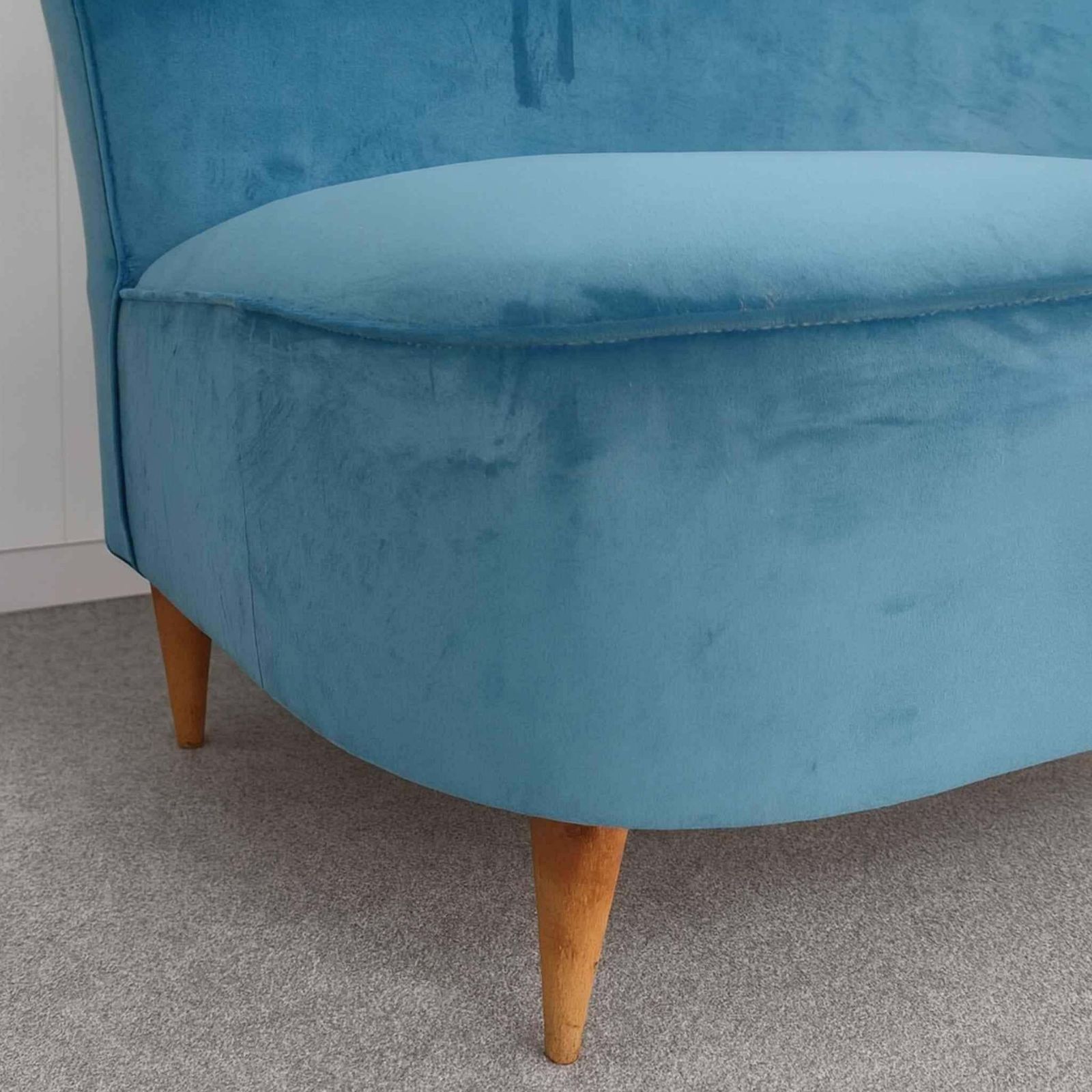 Italian Turquoise Velvet Sofa By Cesare Lacca, 1950s photo buy