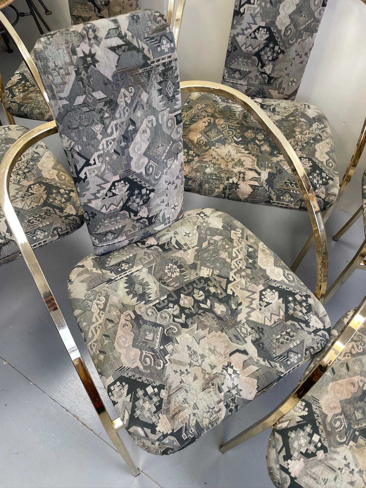 Set Of 6 Hollywood Regency Thin Metal Dining Chairs With Gold Accents 70s 80s Glam photo Furniture
