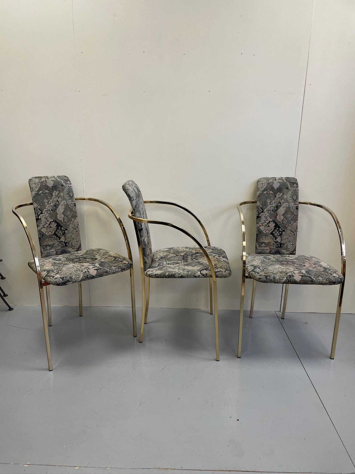 Set Of 6 Hollywood Regency Thin Metal Dining Chairs With Gold Accents 70s 80s Glam photo buy
