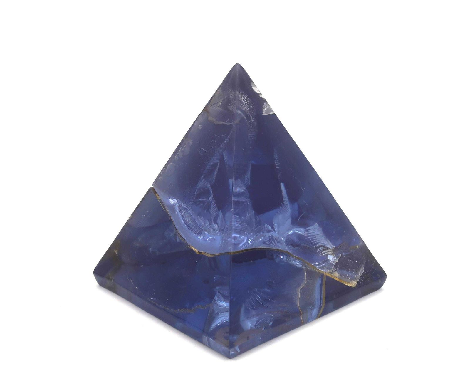 Sculpture, Fractal Resin Pyramid By François Godebski, 1970s / Blue, Minimalist, Home Decor, Geometric Shapes, Dangotte, Giraudon Style
