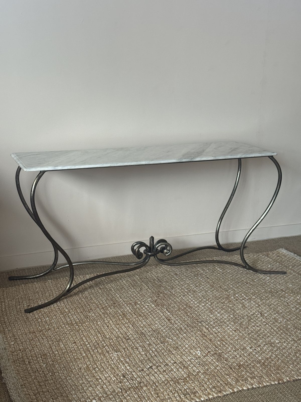 Vintage Iron And Carrara Marble Console Table