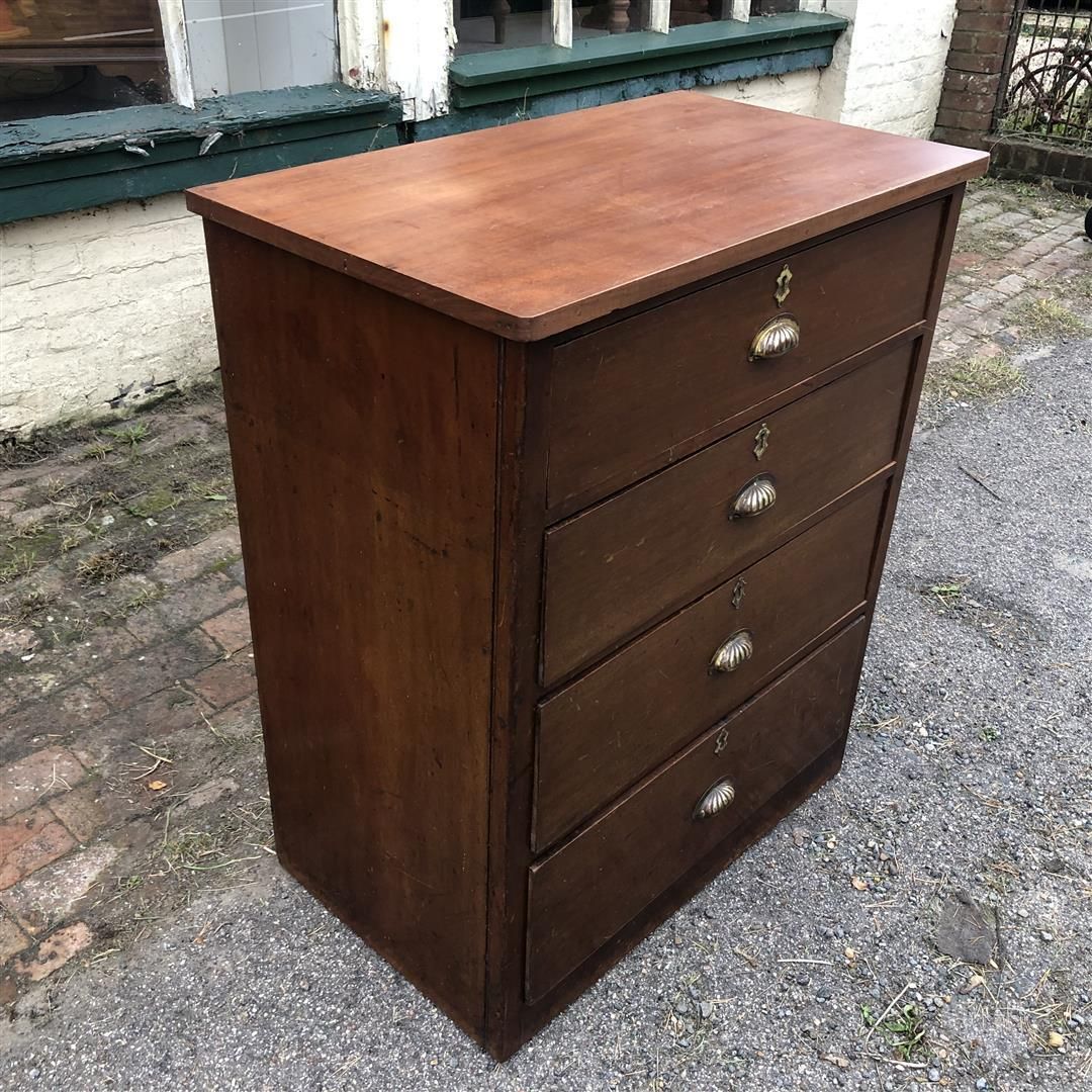 Antique Mahogany Wood Chest Of Four Drawers Brass Cup Handles 1920s photo furniture