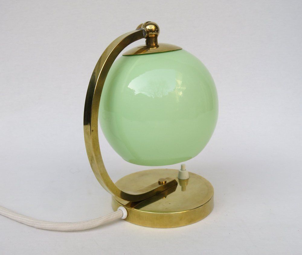 Art Deco Bedside Lamp In Brass With Green Cased Glass Shade, 1920s photo buy