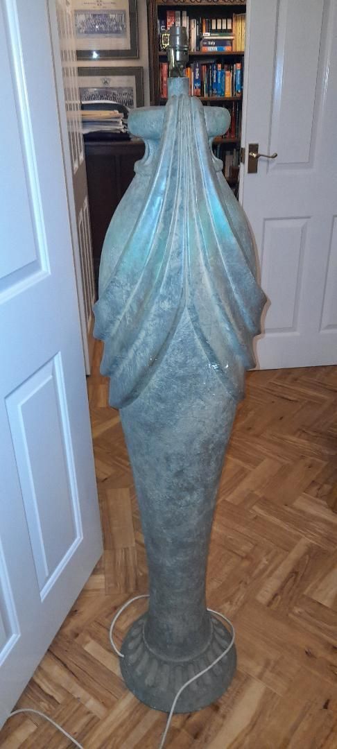 Classical Faux Grey Stone Curved Swag Tall Pedestal Column Floor Lamp photo furniture