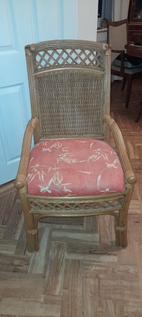 Set 4 Heavy Dining Conservatory Chairs Vintage Bamboo Cane Firm Padded Seats photo furniture