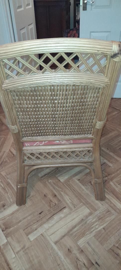 Set 4 Heavy Dining Conservatory Chairs Vintage Bamboo Cane Firm Padded Seats photo for sale