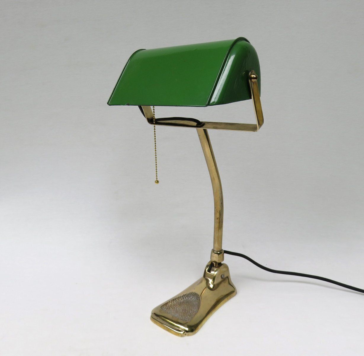 Art Nouveau Brass Plated And Enamel Banker's Lamp, Austria, 1890s