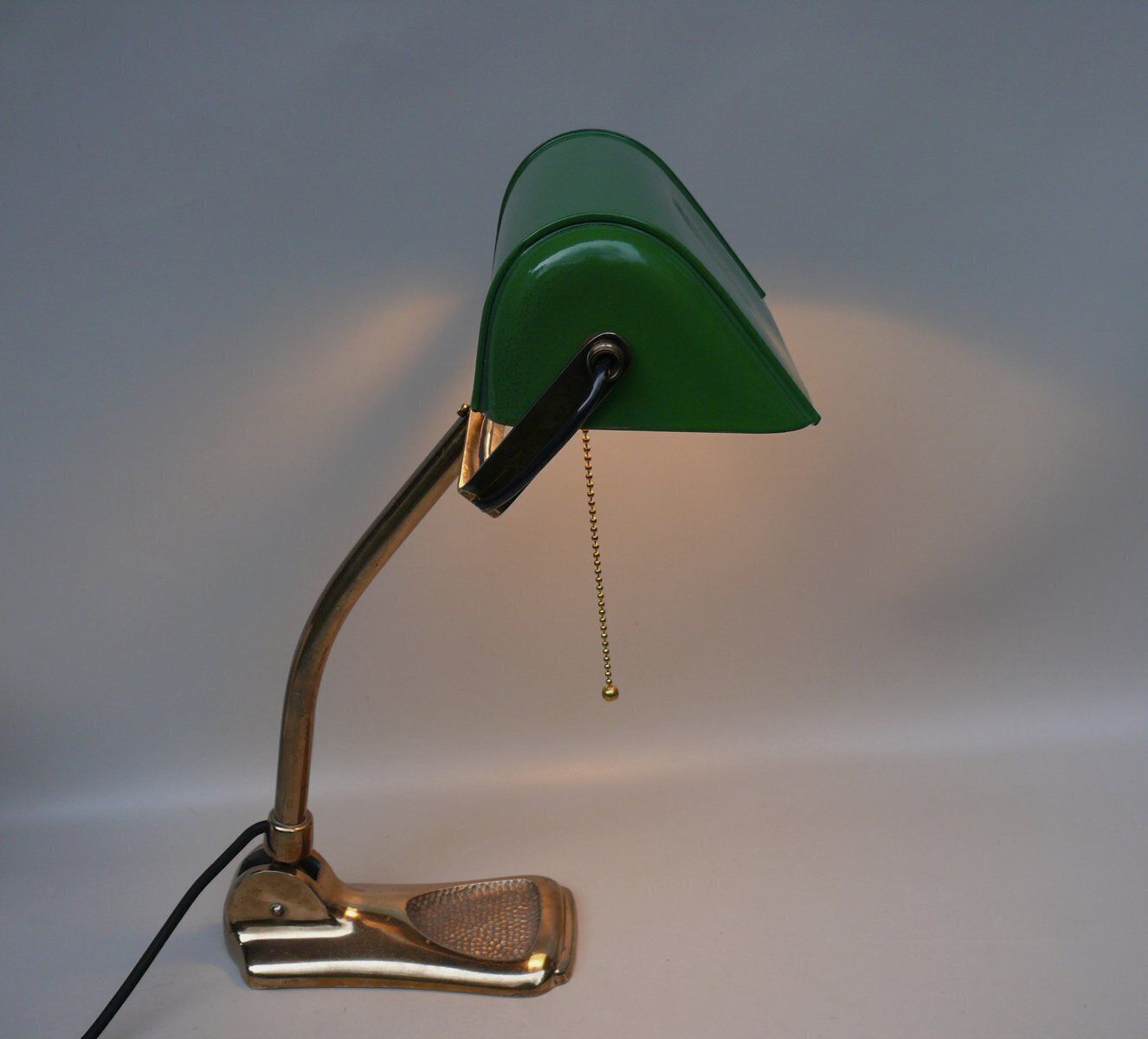 Art Nouveau Brass Plated And Enamel Banker's Lamp, Austria, 1890s photo vintage