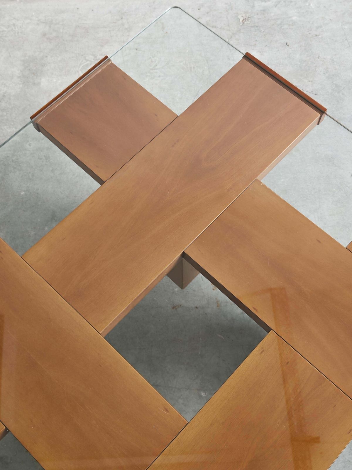 Furniture Mid Century Modern Coffee Table In Elm Wood With Grid Motif By Marco Zanuso photo