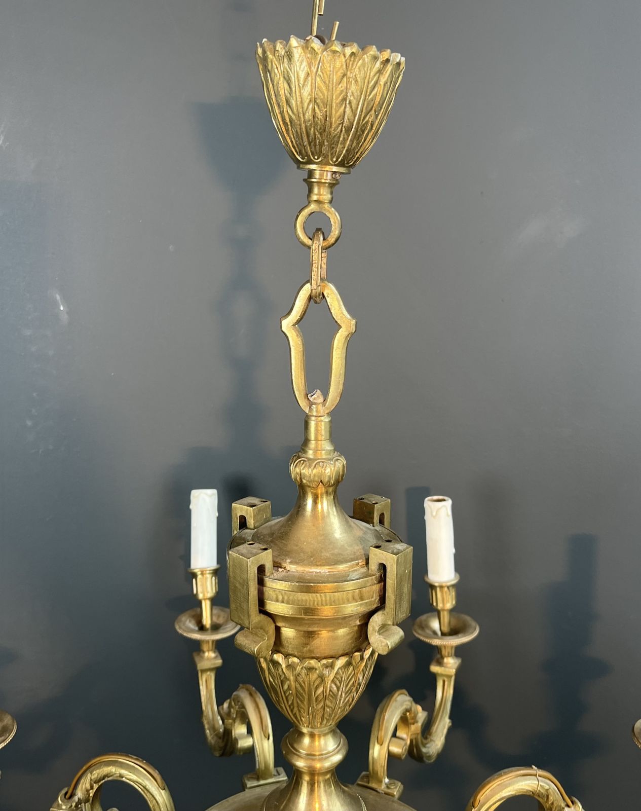 Important Louis XVI Style Chiseled Bronze Chandelier With 8 Light Arms By Lucien Gau photo for sale