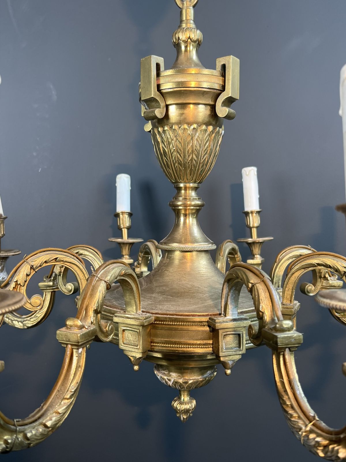 Important Louis XVI Style Chiseled Bronze Chandelier With 8 Light Arms By Lucien Gau photo Lighting
