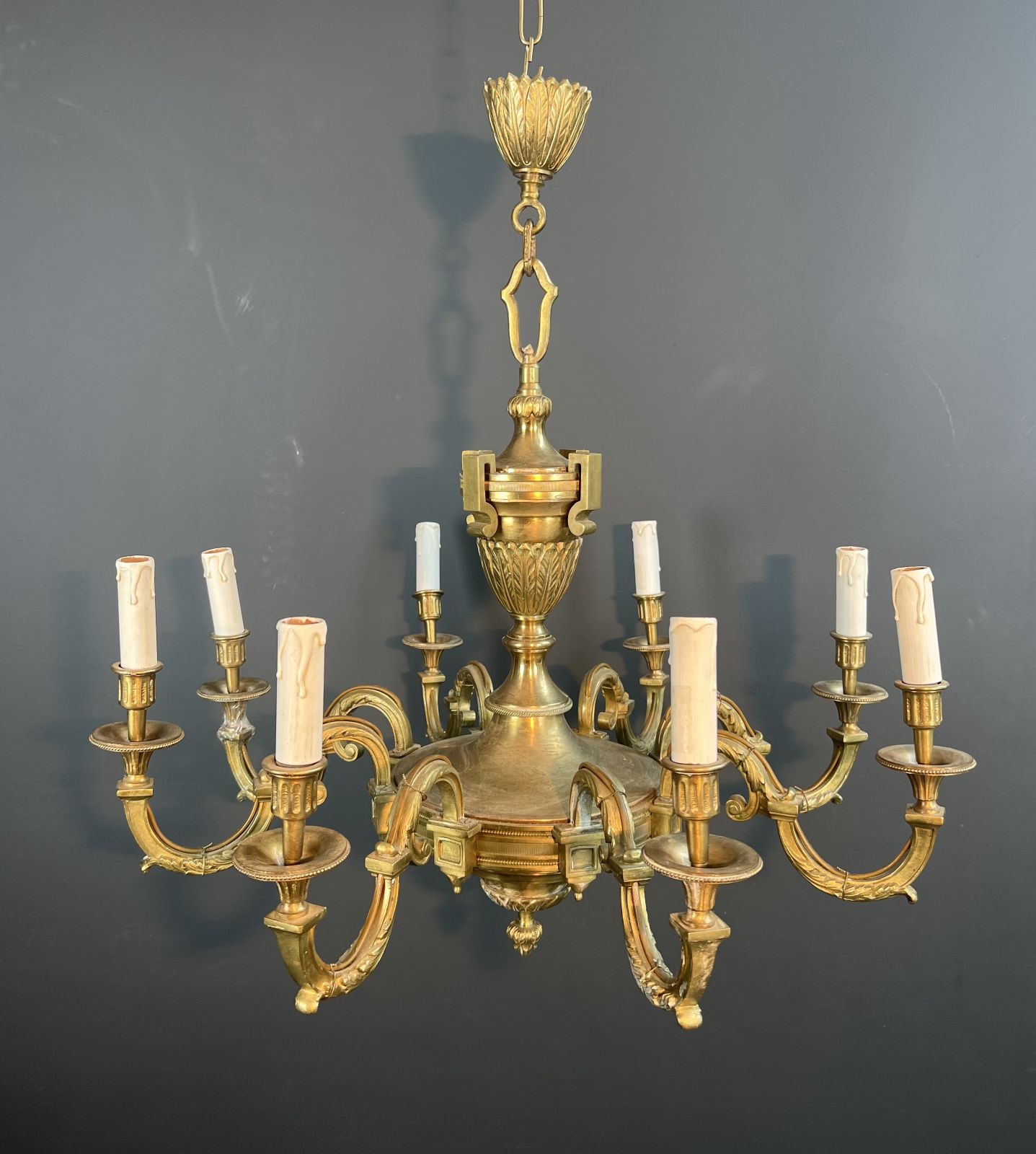 Important Louis XVI Style Chiseled Bronze Chandelier With 8 Light Arms By Lucien Gau photo buy