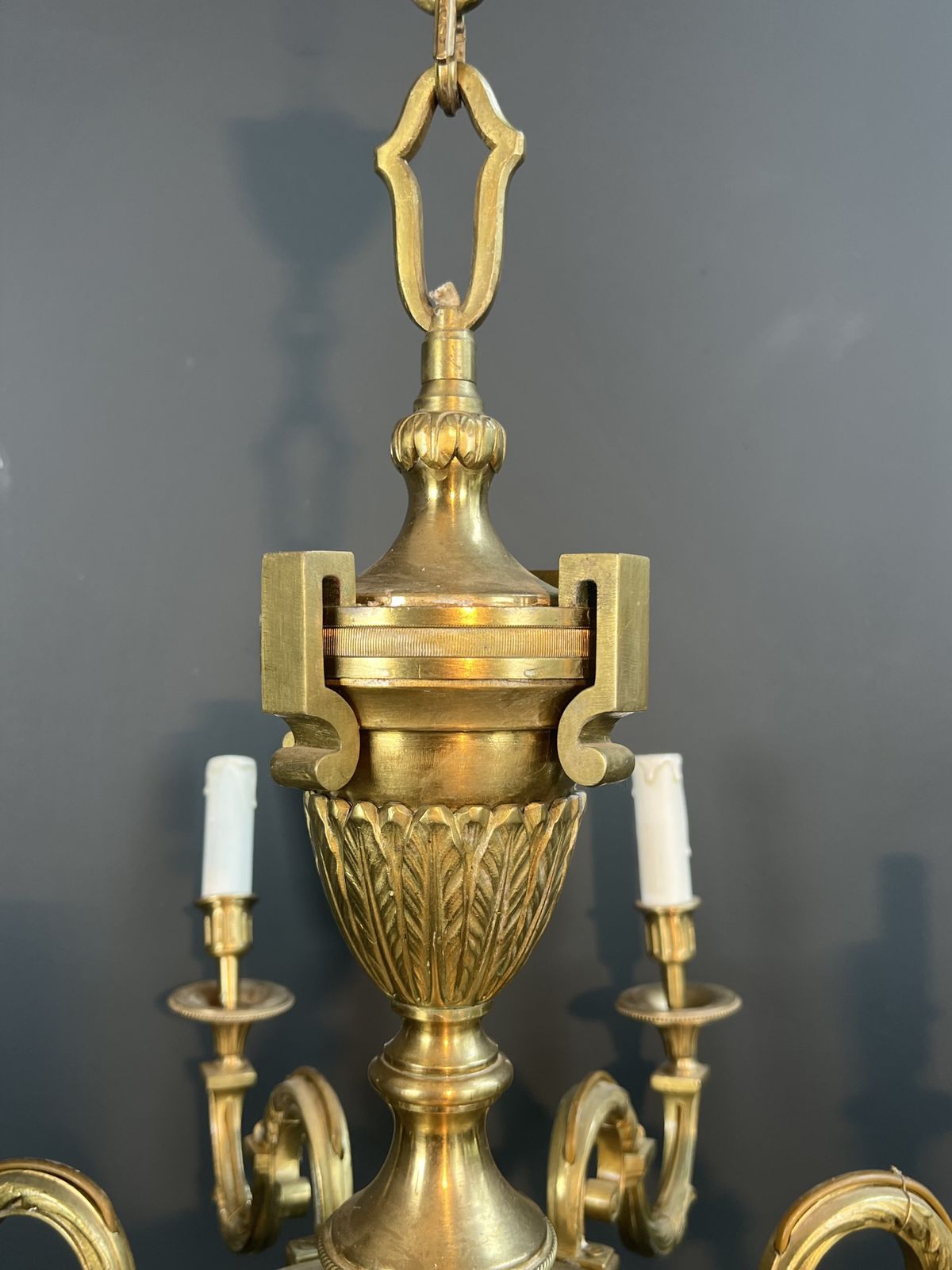 Important Louis XVI Style Chiseled Bronze Chandelier With 8 Light Arms By Lucien Gau photo vintage