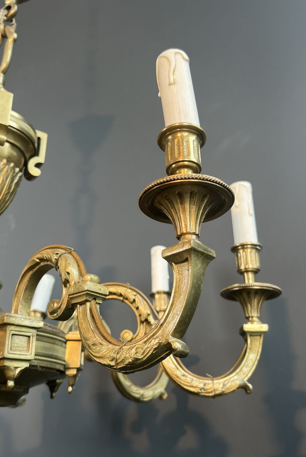 Lighting Important Louis XVI Style Chiseled Bronze Chandelier With 8 Light Arms By Lucien Gau photo