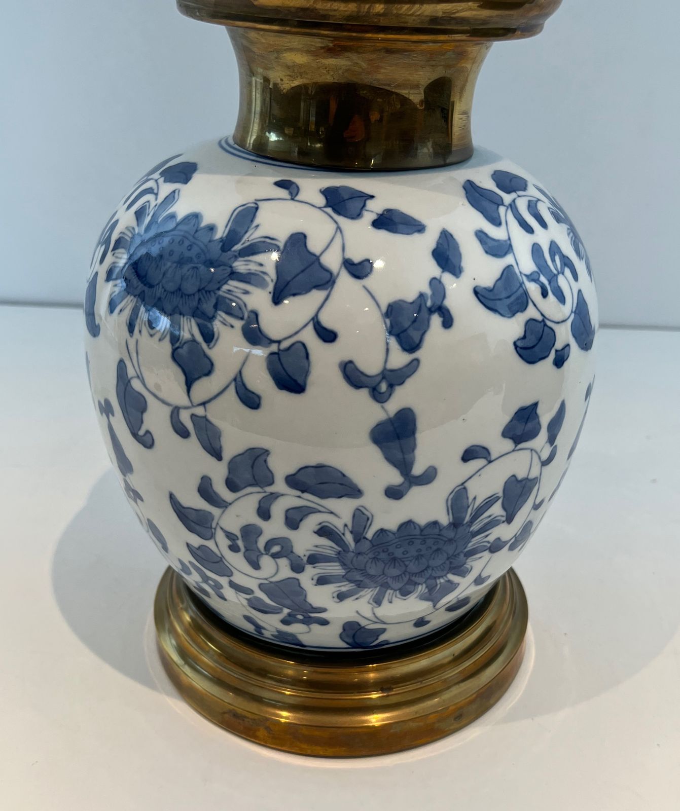 photo for sale Pair Of Porcelain Lamps With Chinese Decor And Brass