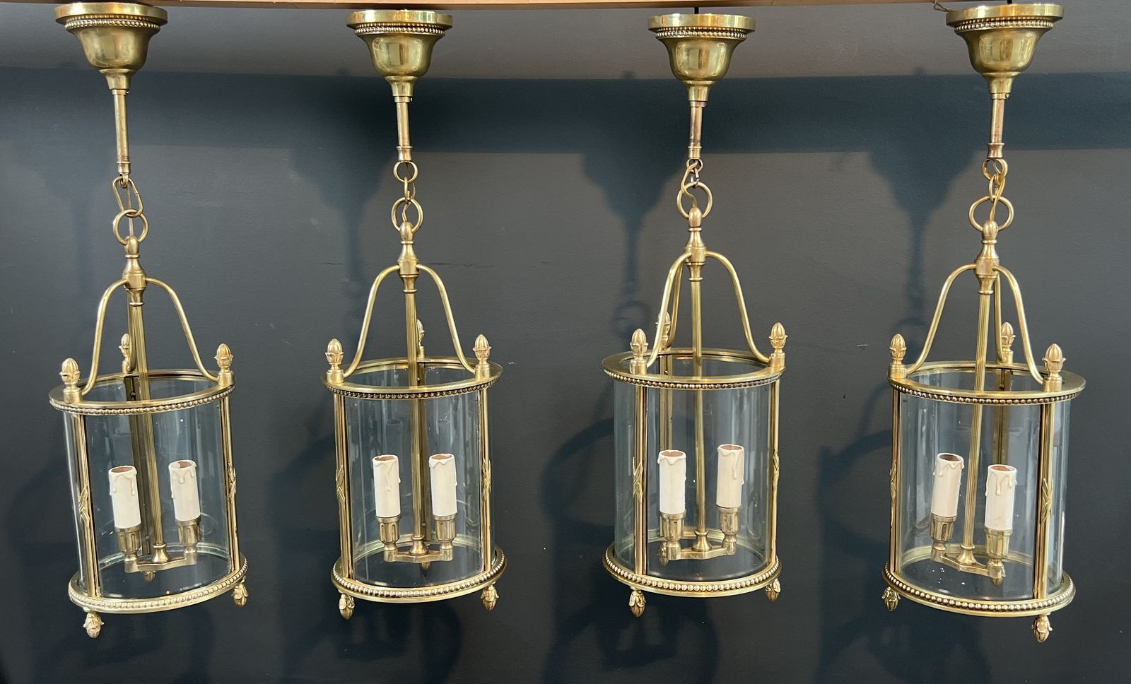 photo furniture Rare Set Of 4 Round Bronze Lanterns In Neoclassical Style Attributed To Maison Jansen