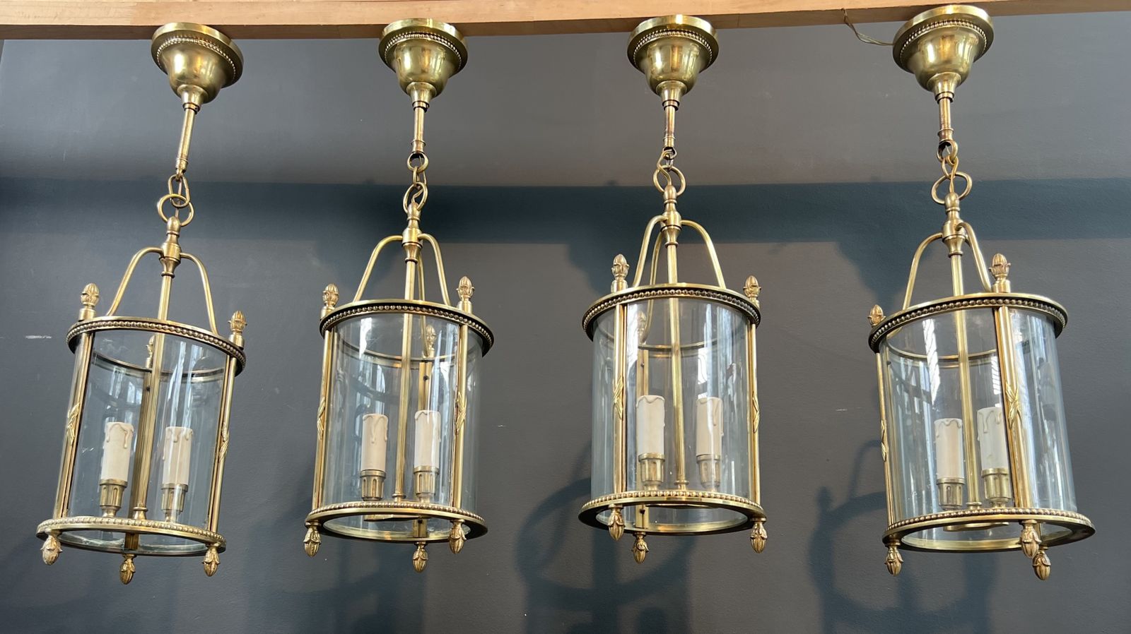 Lighting Rare Set Of 4 Round Bronze Lanterns In Neoclassical Style Attributed To Maison Jansen photo