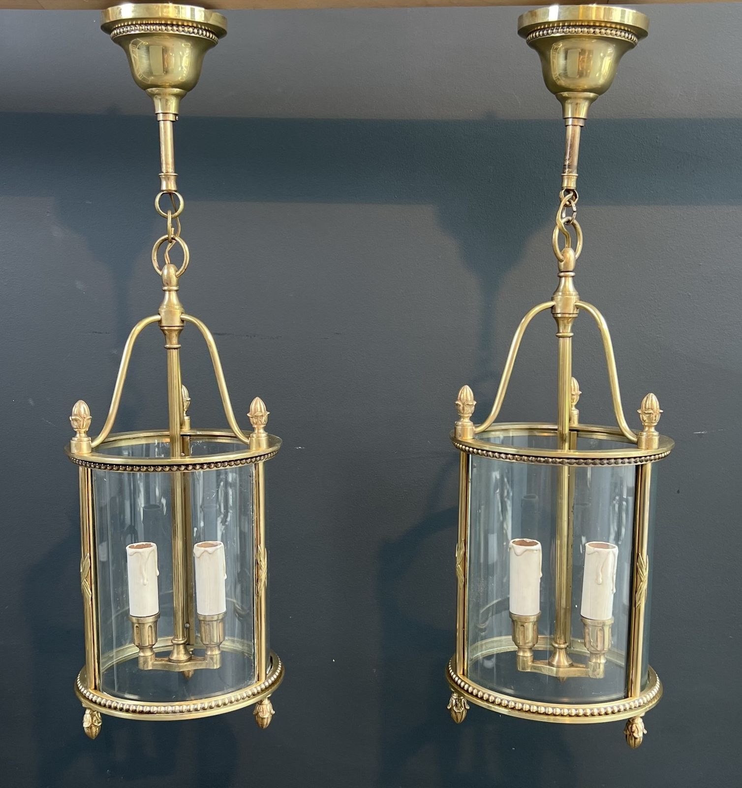 photo vinterior Rare Set Of 4 Round Bronze Lanterns In Neoclassical Style Attributed To Maison Jansen