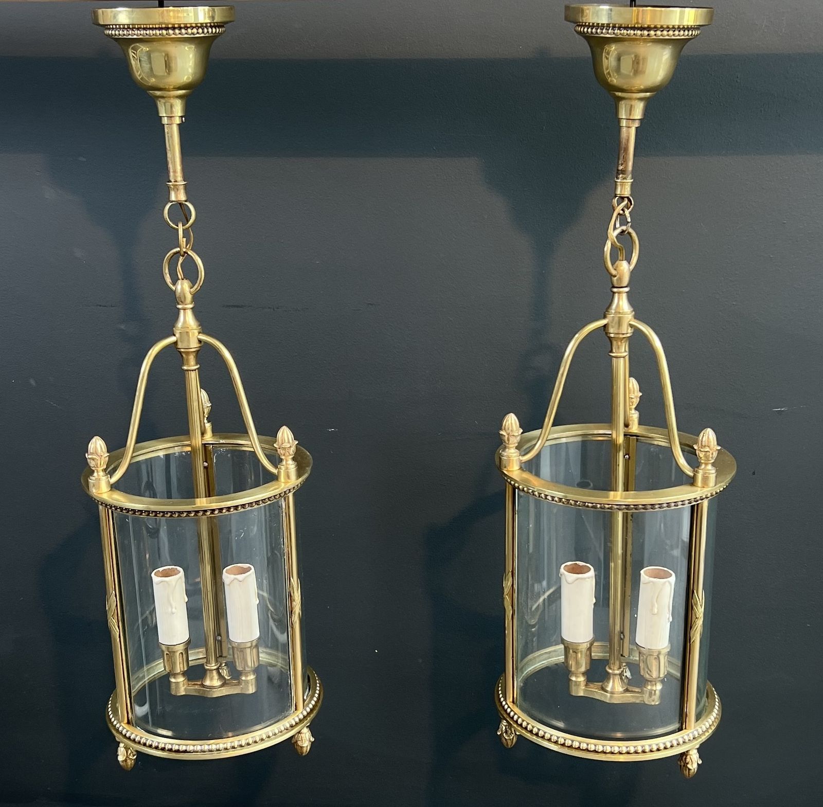photo buy Rare Set Of 4 Round Bronze Lanterns In Neoclassical Style Attributed To Maison Jansen