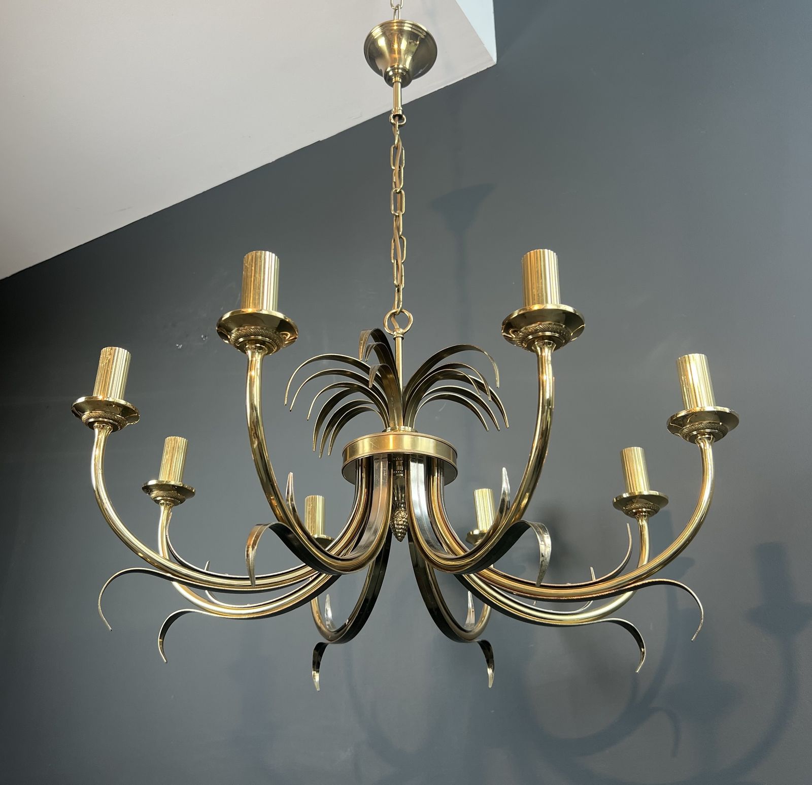 Pineapple Chandelier In Brushed Metal And Gold Metal In The Style Of Maison Charles
