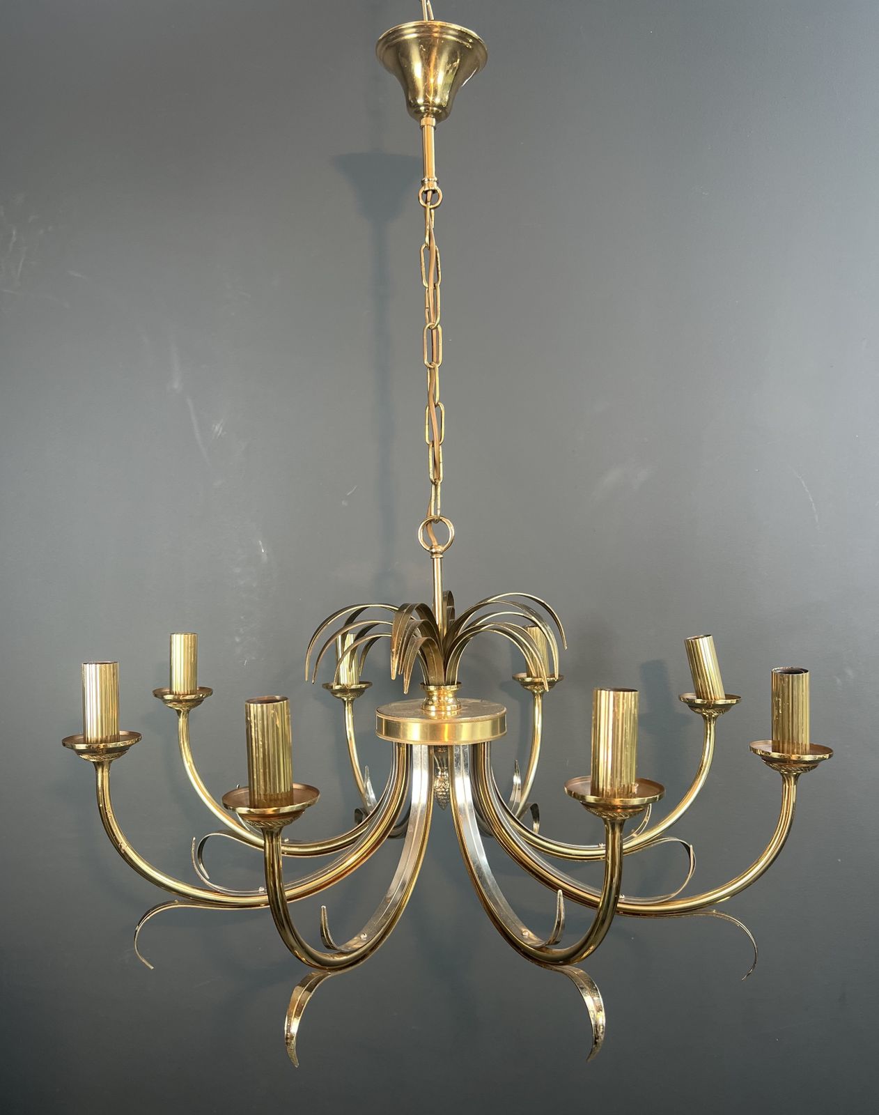 Pineapple Chandelier In Brushed Metal And Gold Metal In The Style Of Maison Charles photo for sale