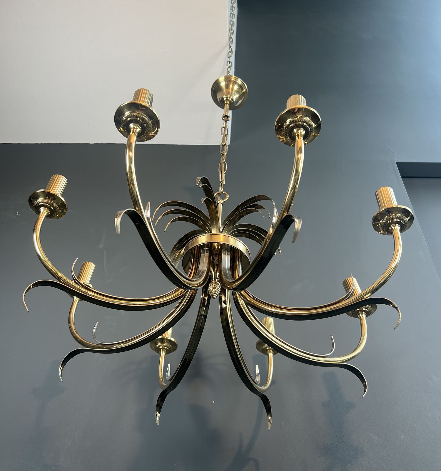 Pineapple Chandelier In Brushed Metal And Gold Metal In The Style Of Maison Charles photo Lighting