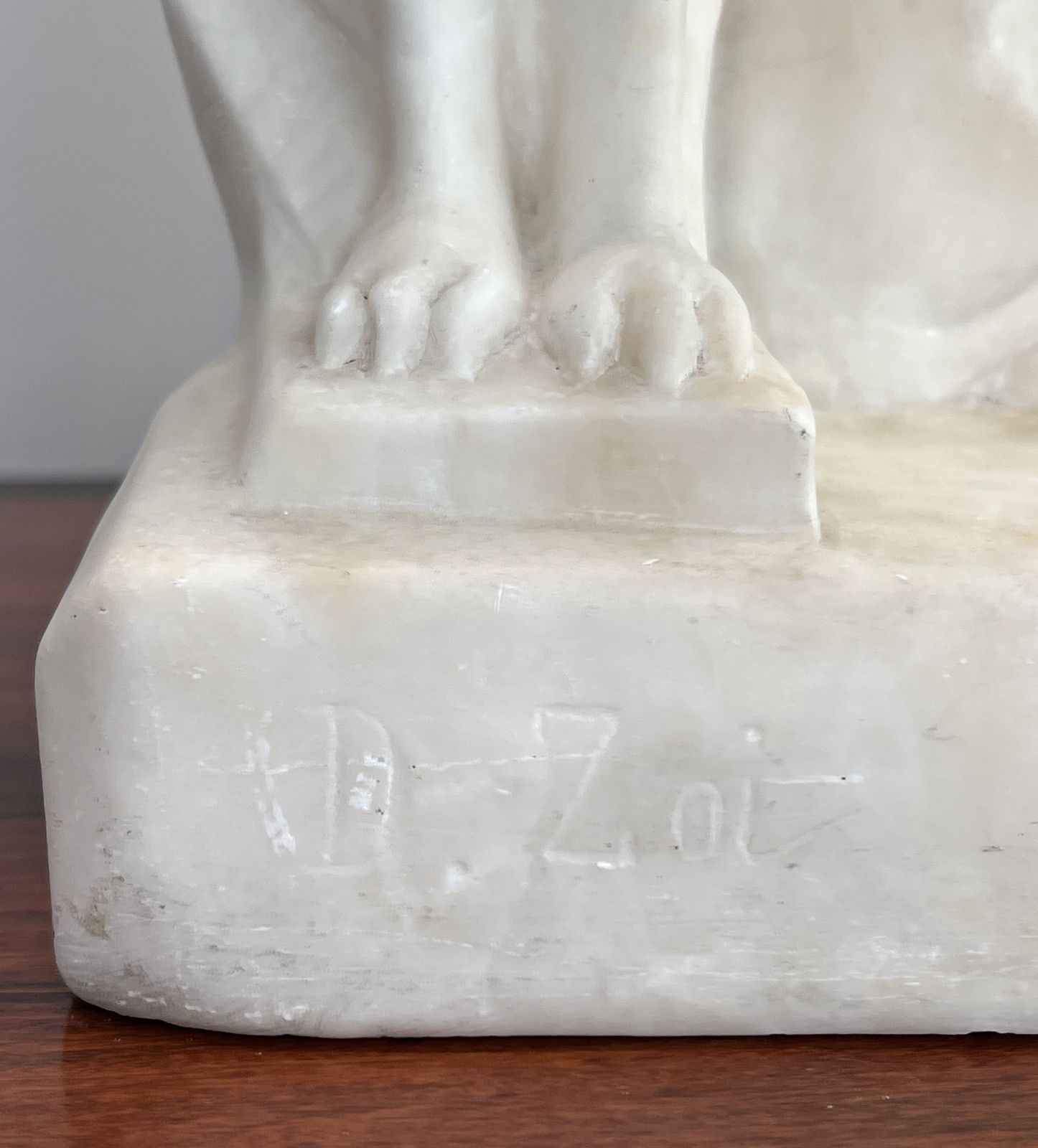 photo for sale Carrara Marble Sculpture Representing A Romantic Young Girl With A Jug. Italian Work Signed Dante Zoi Of Florence. 19th Century