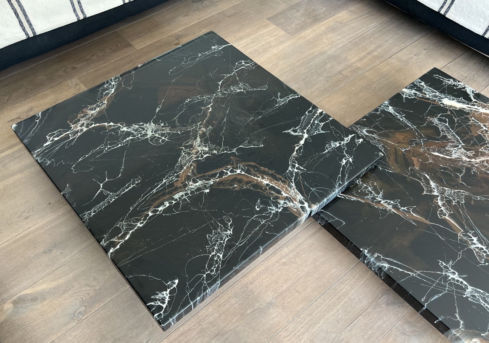 Coffee Table Composed Of Two Designer Faux Marble Tables Resting On Chrome Legs By Willy Rizzo photo 12000.0
