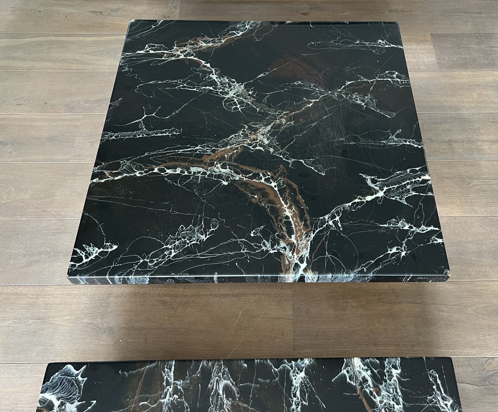 Coffee Table Composed Of Two Designer Faux Marble Tables Resting On Chrome Legs By Willy Rizzo photo vinterior