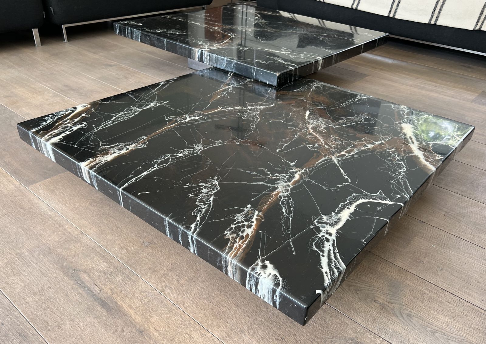 Coffee Table Composed Of Two Designer Faux Marble Tables Resting On Chrome Legs By Willy Rizzo photo buy