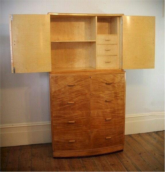 Art Deco Blonde Tallboy Chest Of Drawers photo vintage