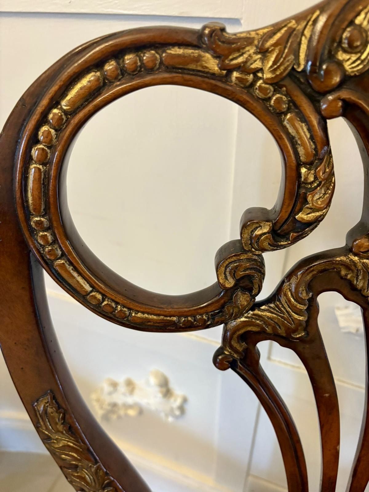 Outstanding Quality Set Of 8 Antique Early 20th Century Carved Walnut And Gilded Dining Chairs photo buy